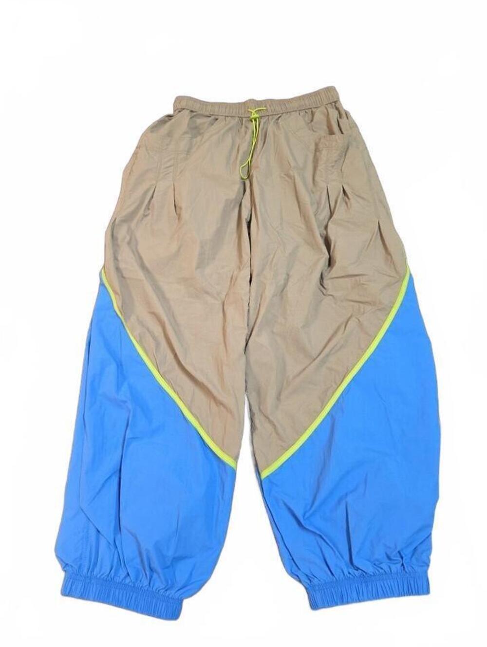 Women's Tan/Blue/Lime Colorblock Jogger Pants M Drawstring Pockets Activewear